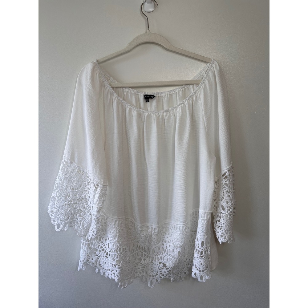 Unique Spectrum White Crochet Lace Off Shoulder Boho Blouse XL